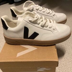 Veja White Leather Sneakers with Black V and Gum Sole
